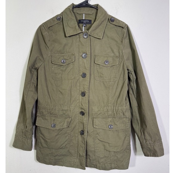 Talbots Jackets & Blazers - Talbots Twill Field Jacket Olive Green Cotton Utility Sz MP Safari Military Fall